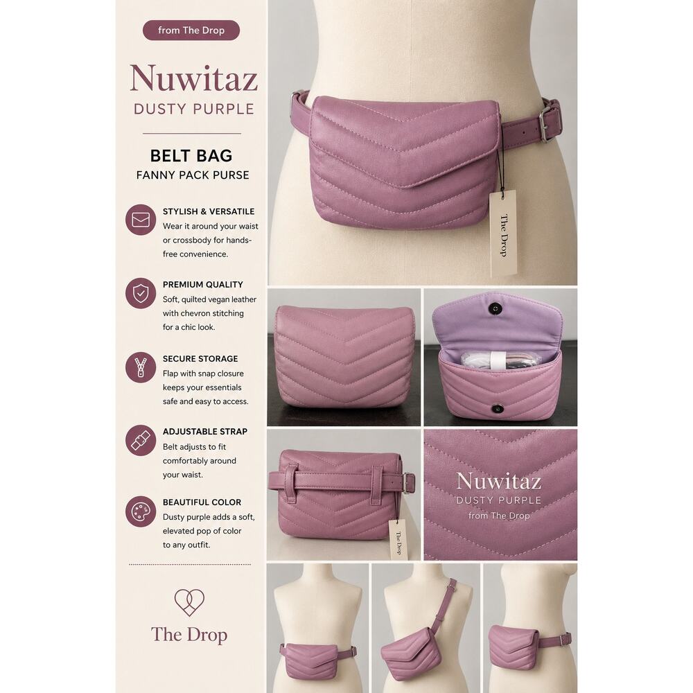 The Drop Nuwitaz Dusty Purple Belt Bag Fanny Pack Quilted Crossbody